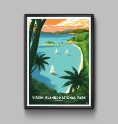 Virgin Islands national park vintage travel poster, digital download