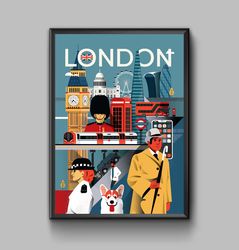 London city vintage travel poster, digital download