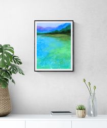 Blue Lake Watercolor Print Abstract Print Blue Lake Wall Art Abstract Landscape Painting Turquoise Print Seascape Poster