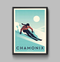 Chamonix ski travel poster,  digital download