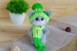 Crochet cat is funny pet animals. Cat stuffed animal is lucky cat lover gift.