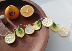 Crochet lemon garland, Lemon banner, Summer fruit decoration, Cottagecore decor