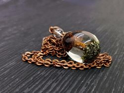 Mushroom necklace Magic mushroom & Pyrite Teardrop terrarium necklace