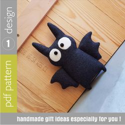 Bat sewing pattern PDF and tutorial in English, Halloween doll sewing diy