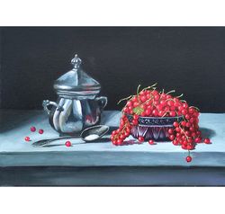 Berry Painting, Original Art, Still life Painting, Red Currant Painting, 10 by 14 inch