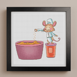 Chef mouse cross stitch pattern PDF, funny mouse, funny cross stitch, counted cross stitch