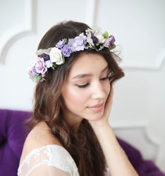 Flower crown, Lavender crown, Wedding flower crown, Purple wedding crown, Floral wedding crown, Rustic crown