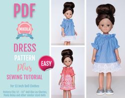 SEWING PATTERN DRESS 13 Inch doll, Paola Reina clothes, Dianna Effner Little Darling dress, sewing patterns for dolls