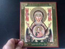 mother of god - the sign, christian lithography icon