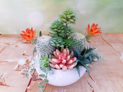 Artificial Succulent arrangement, Fake succulent centerpiece, Faux Succulent table decor, Faux succulent garden in pot