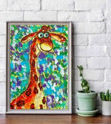 Giraffe Oil Painting Animals Original Art Funny Giraffe Wall Art Small Oil Painting Artwork