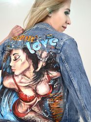 Customized jacket sexy girl, hand painted jacket denim, personalized jacket jean, street style