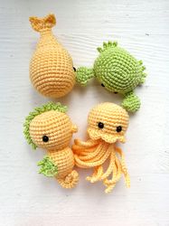 Colorful crochet plush toys Animals Sea / Small Amigurumi toys for Newborn