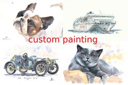 Custom Painting from Photo Original Art Personalised Pet Car Boat Portrait Watercolor Art  8X12"