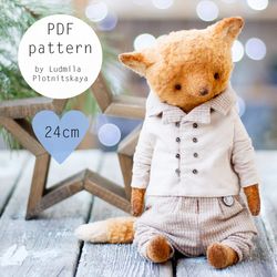 Teddy fox pattern with clothes- jacket and trousers, 24 cm