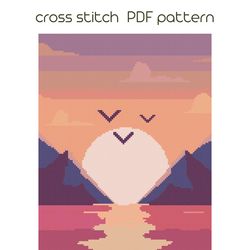 Sunset cross stitch pattern, SEa view, Pdf tutorial /81/