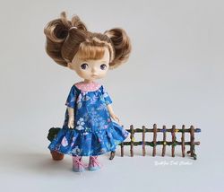 Blue floral dress for Xiaomi Monst Doll Long dress Sandals Shoes Boots Spring outfit Skirt Bokka Hachichi Holala doll
