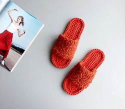 Fluffy slippers Lambo Fur slides for girl Russet-orange womens slippers