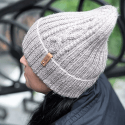 beige womens warm hand-knitted hat