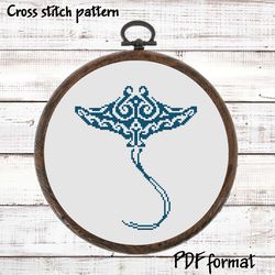 Manta Ray embroidery design, Mandala cross stitch pattern