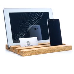 Wood multiple business card holder Desk organizer iPhone, iPad stand Desktop card display Cell phone and tablet holder