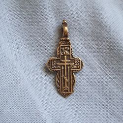 Orthodox brass cross 1x0.6 inches copy of an ancient cross 19 c. made of brass free shipping
