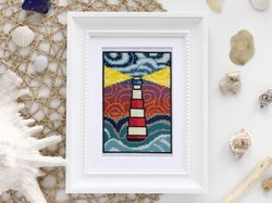 Lighthouse Cross Stitch Pattern PDF Sea Landscape Modern Embroidery Sunset Chart Nautical Nursery Decor Instant Download