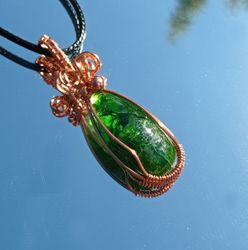 Tiny handmade pendant with green precious emerald stone, gift to wife, gift to friend, gift to girlfriend