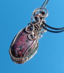 Wire wrapped handmade pendant with red gemstone, red blood witch Copper Pendant with eudialyte as a gift to his wife