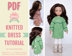 knitted pattern dress 13 inch doll clothes pattern, paola reina dress, dianna effner little darling clothes