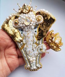 Elephant jewelry brooch beaded, golden elephant, elephant pin
