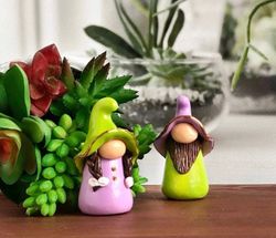 Plant gnome decoration for pot, Mini garden gnomes figurine, Miniature gnome decorations
