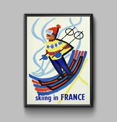 Skiing in France vintage travel poster, digital download
