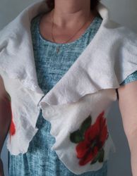 DIGITAL tutorial cape with flowers for women. Pattern summer vest made of wool silk felted. PDF wet felting white poncho