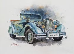 Car Painting Original Art Jaguar Car Watercolor Small Artwork 8" by 12" by ArtMadeIra