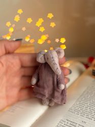 Tiny elephant toy.  stuffed elephant toy. miniature animals toy. OOAK vintage style.