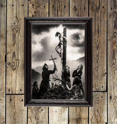 female crucifixion. the dark art of photography by william mortensen. witchy art print. gothic wall hanging. 864.