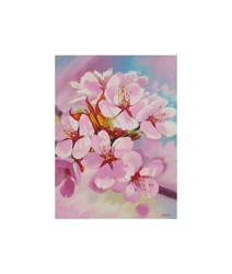 Sakura Original Oil Painting On Cardboard Handmade