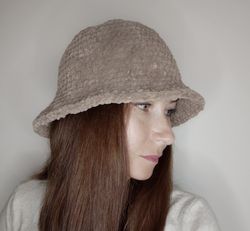Fluffy bucket hat for women Brown bucket hat crochet Plush bucket hat