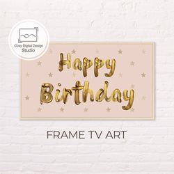 Samsung Frame TV Art | Happy Birthday Art for Frame Tv | Digital Art Frame Tv | Gold Stars Lettering Decor