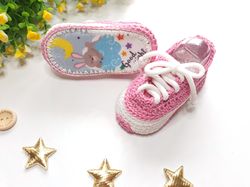 Baby booties knitted with felt soles, crochet baby sneakers, baby booties, sneakers baby shoes