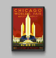 Chicago worlds fair vintage travel poster, digital download