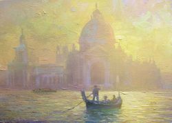 Venice Original Oil Painting Sunrise Italian Landscape Home Wall Decor