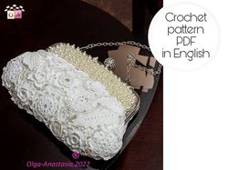 Irish crochet wedding handbag , flower crochet pattern , crochet motif , crochet flower pattern  , bag crochet pattern .