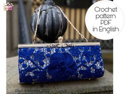 Handbag  blue Irish lace crochet pattern ,flower crochet pattern , crochet motif , crochet flower pattern , bag crochet