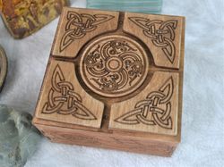Viking secret lock box for Runes  and amulets. Viking wooden Secret Storage. Hidden lock box.