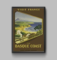 Visit France vintage travel poster, The Basque coast poster, digital download