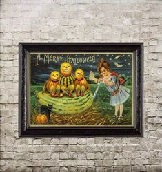 a merry halloween. reproduction of a retro halloween greeting card. fine art print. 685.