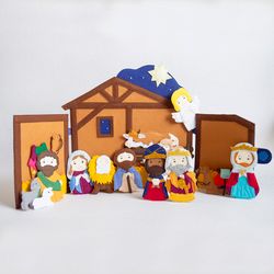 Felt Nativity scene - Holy Family play set doll: Jesus, Mary, Joseph, Wise Men - Christmas Ornaments - Kids Biblie