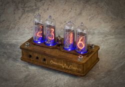 Nixie Tube Clock Case IN-14 4-tubes Table Watch Vintage Gift  Home Decor  Backlight is Blue